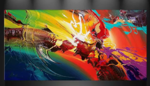 Tableau design multicolore abstrait peint à la main artiste EJRAC